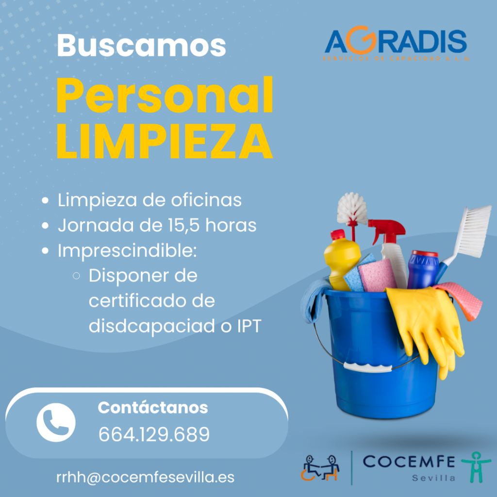 Fotografía de la oferta de personal de limpieza Agradis. Teléfono 664 129 689